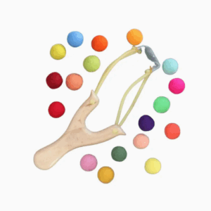 Wooden Slingshot with Felt Balls